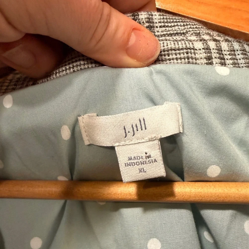 J‎ Jill Love Linen Blazer Plaid Longline Womens Lrg Boyfriend Fit Blue Academia